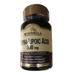 Bottle of Windmill Alpha Lipoic Acid 300 mg tablets, 60-count