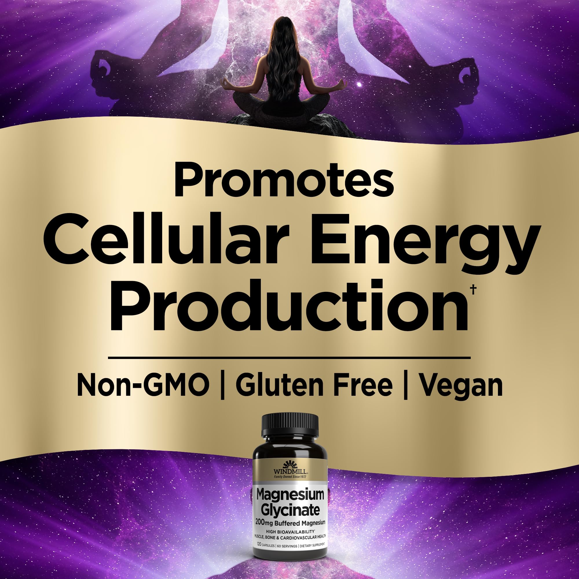 Back view of Windmill Magnesium Glycinate bottle