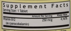 Label detail showing 100 mcg Vitamin B-12 per tablet