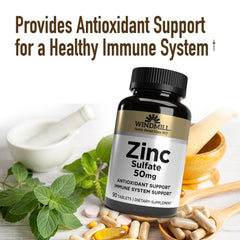 Graphic representing antioxidant support from zinc sulfate tablets