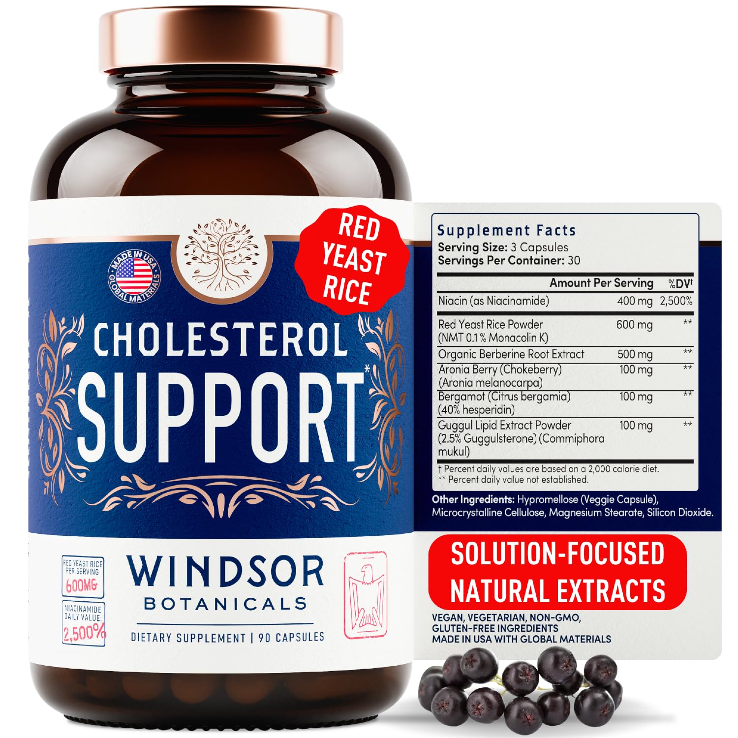 Windsor Botanicals Cholesterol Supplements bottle with label