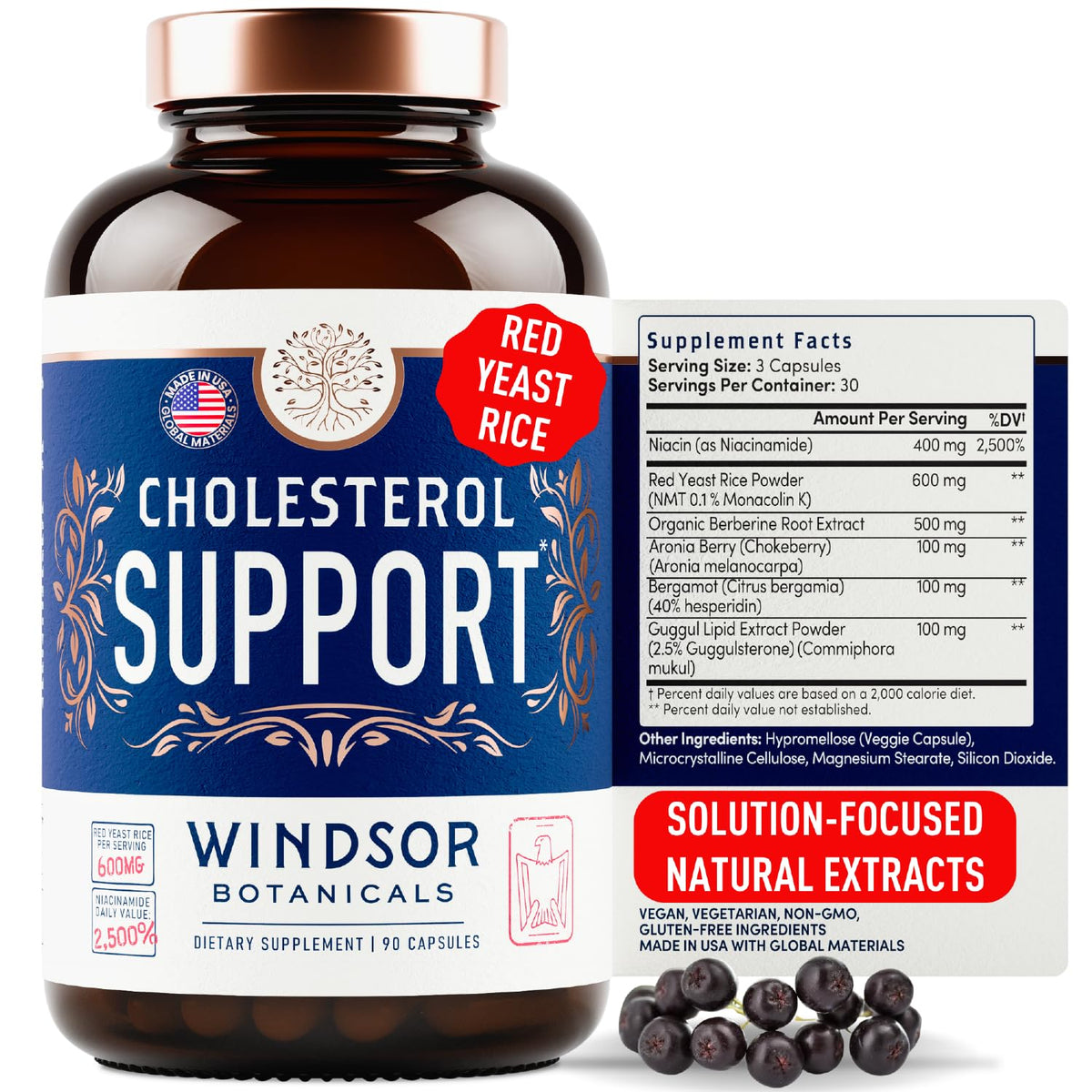 Windsor Botanicals Cholesterol Supplements bottle with label