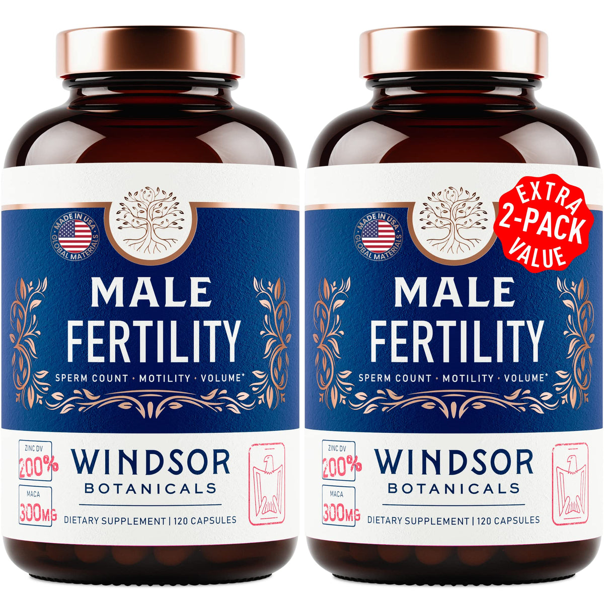 Windsor Botanicals men's fertility supplement bottle with 240 pills