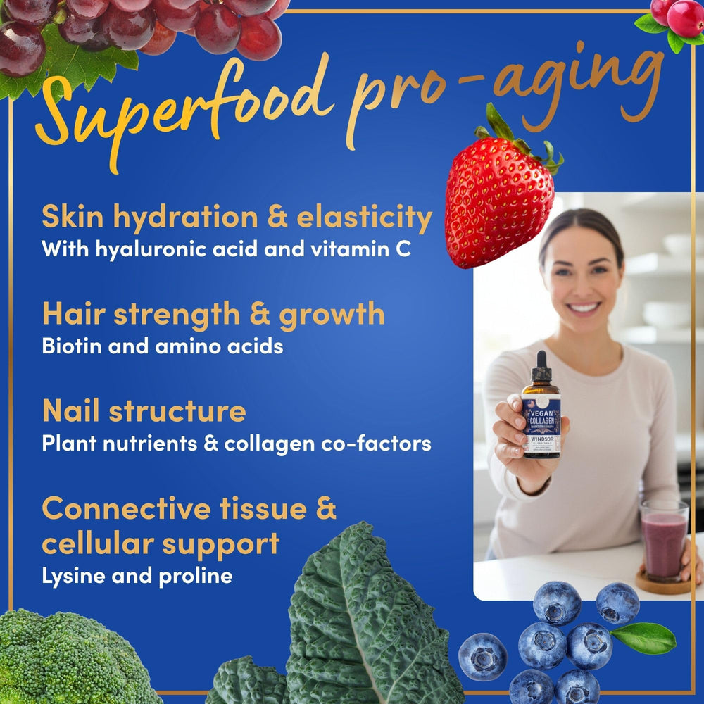 Organic fruits and vegetables included in the vegan formula