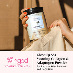 Glow Up AM powder being added to a glass of water