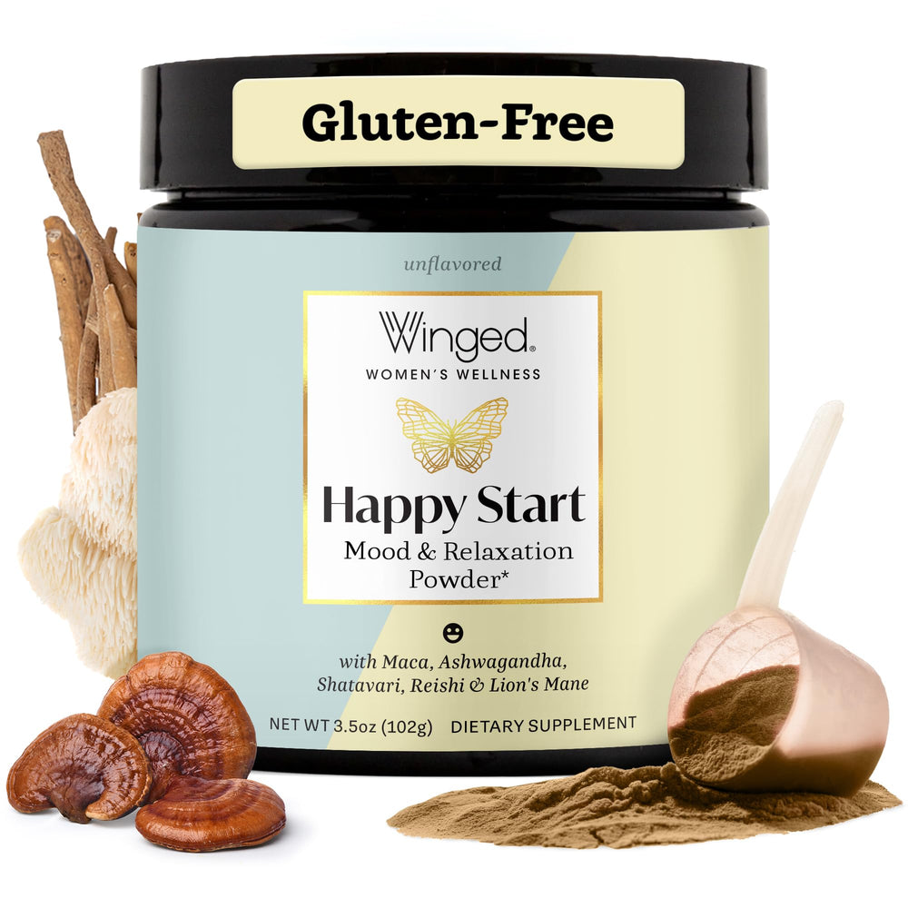 Winged Wellness Happy Start chocolate mood-boosting powder canister