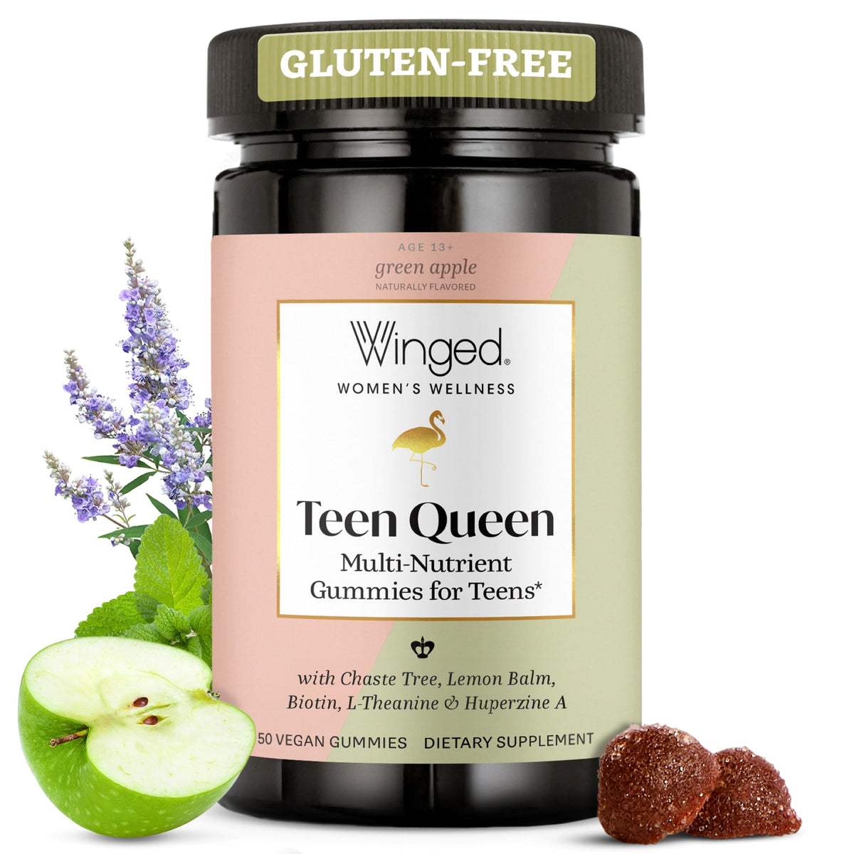 Winged Wellness Teen Queen Gummies bottle on white background