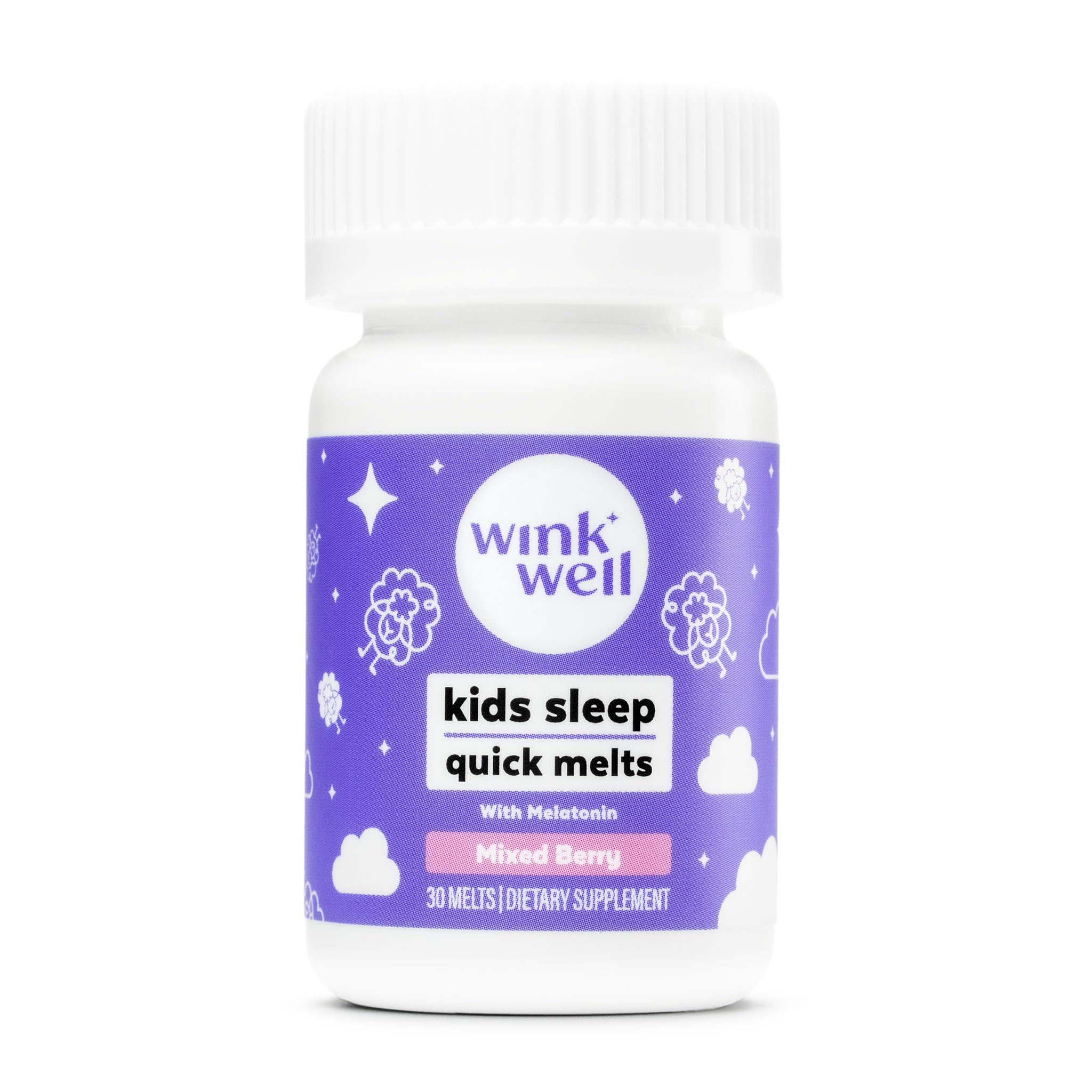 Wink Well Kids Melatonin 1mg berry chewables bottle and label