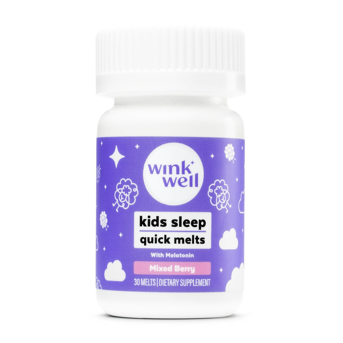 Wink Well Kids Melatonin 1mg berry chewables bottle and label