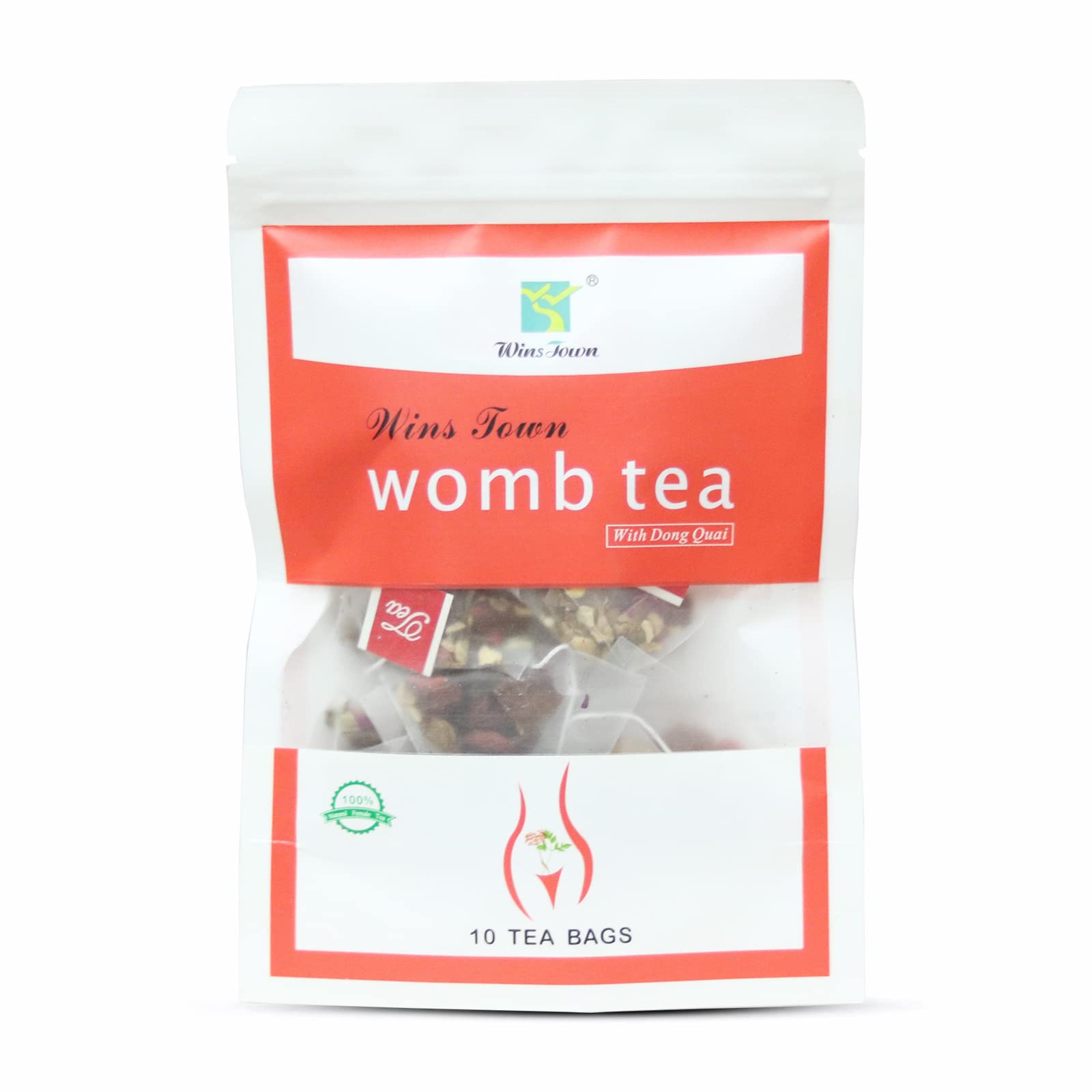 Wins Town Womb Tea packaging with 10 pyramid tea bags