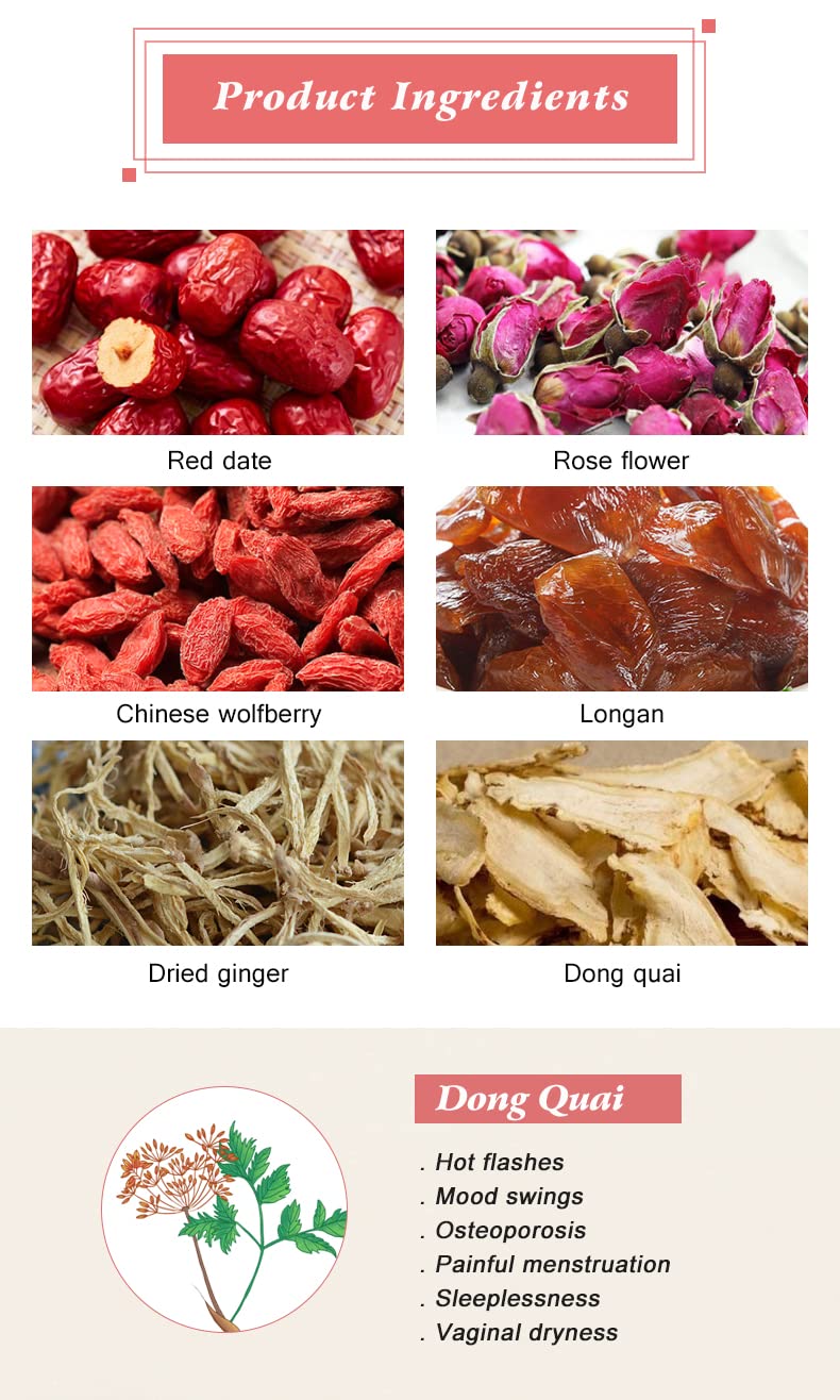 Close-up of herbal blend including dong quai in Wins Town Womb Tea