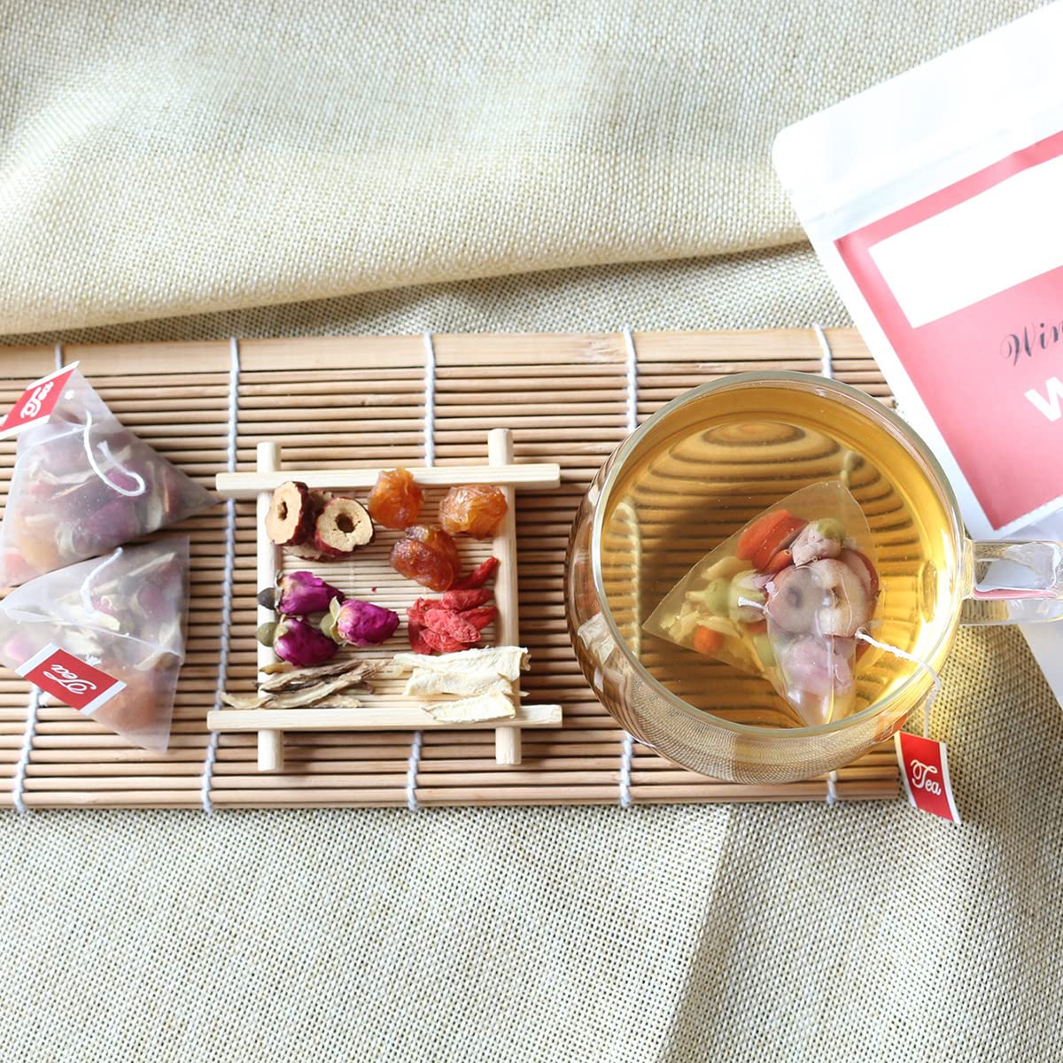 Wins Town Womb Tea box and sachets on a white background