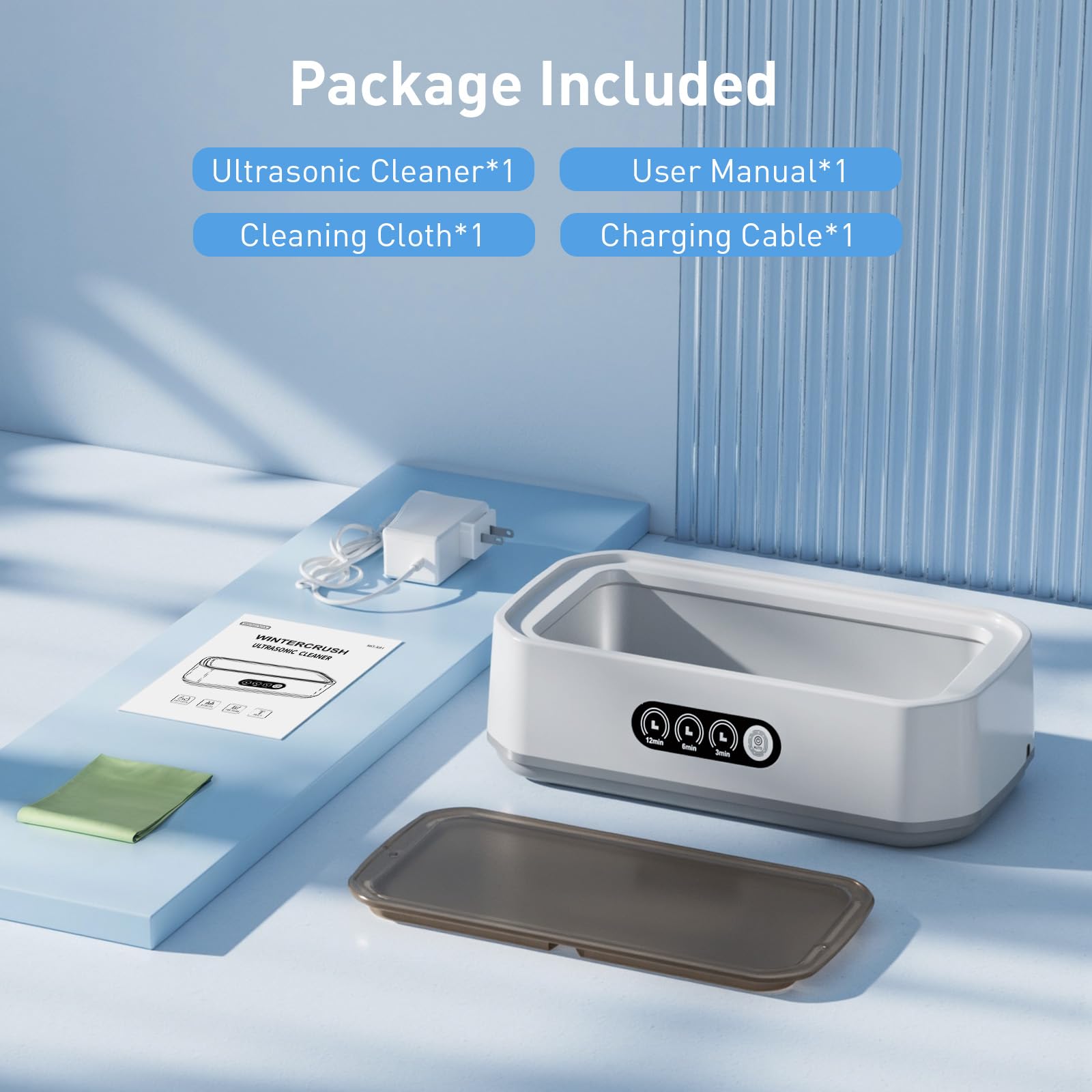 Compact ultrasonic cleaner with low power consumption and waterproof design