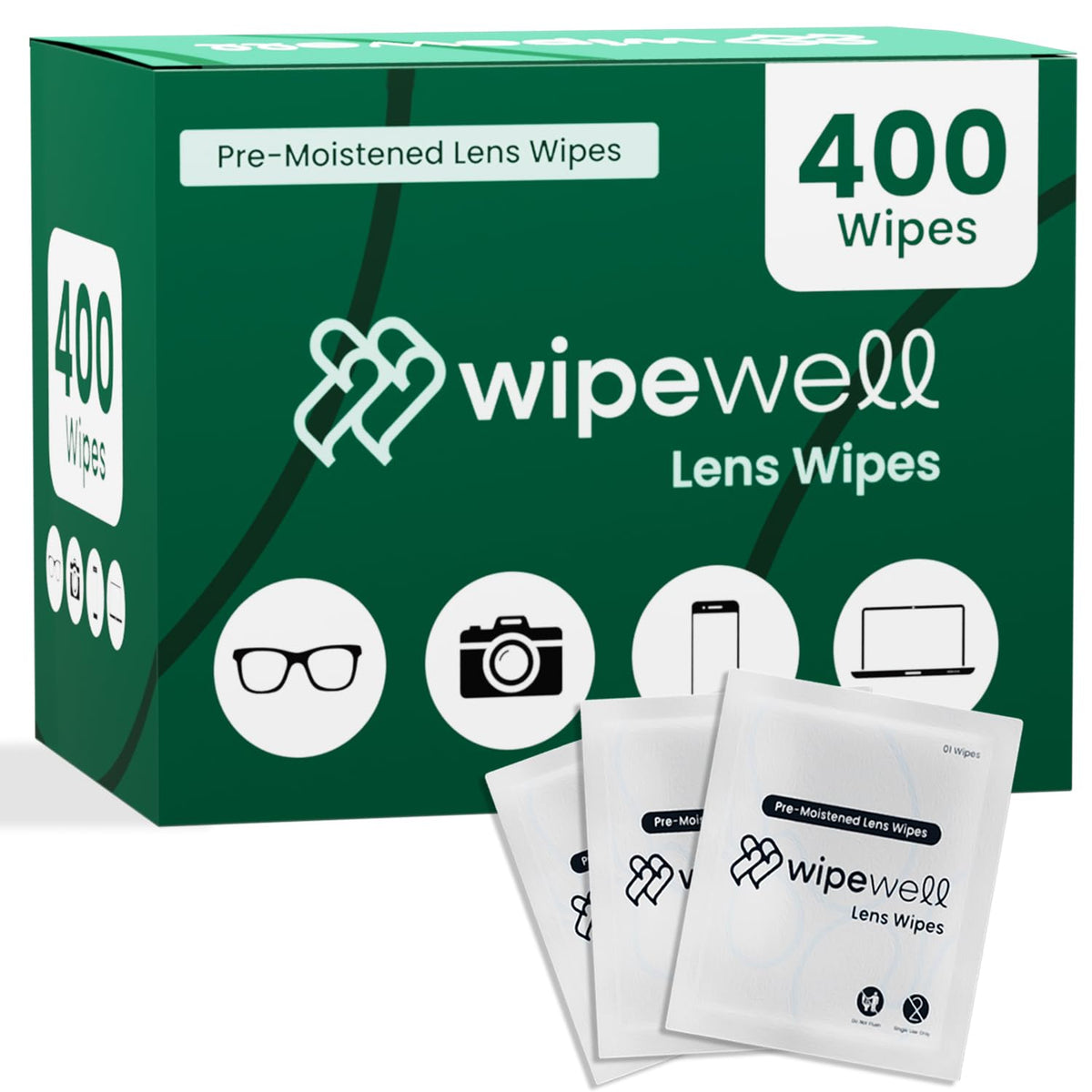 WipeWell 400-count box of pre-moistened lens wipes