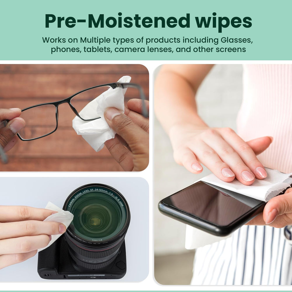 Single sealed WipeWell wipe packet for portable lens cleaning