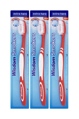 Front view of 3X Wisdom Smokers Extra Hard Toothbrush 3-pack