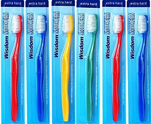 Wisdom Smokers Toothbrush Extra Hard 6 Pack – Colours Vary by Wisdom