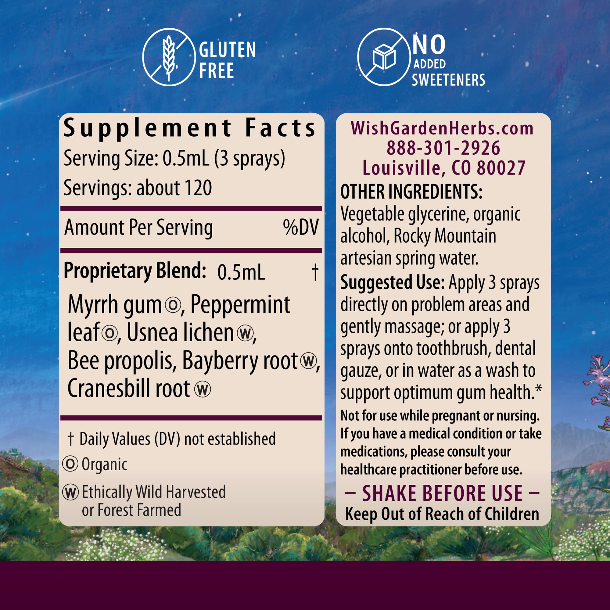 Gum Strength ingredients showing Myrrh and Usnea