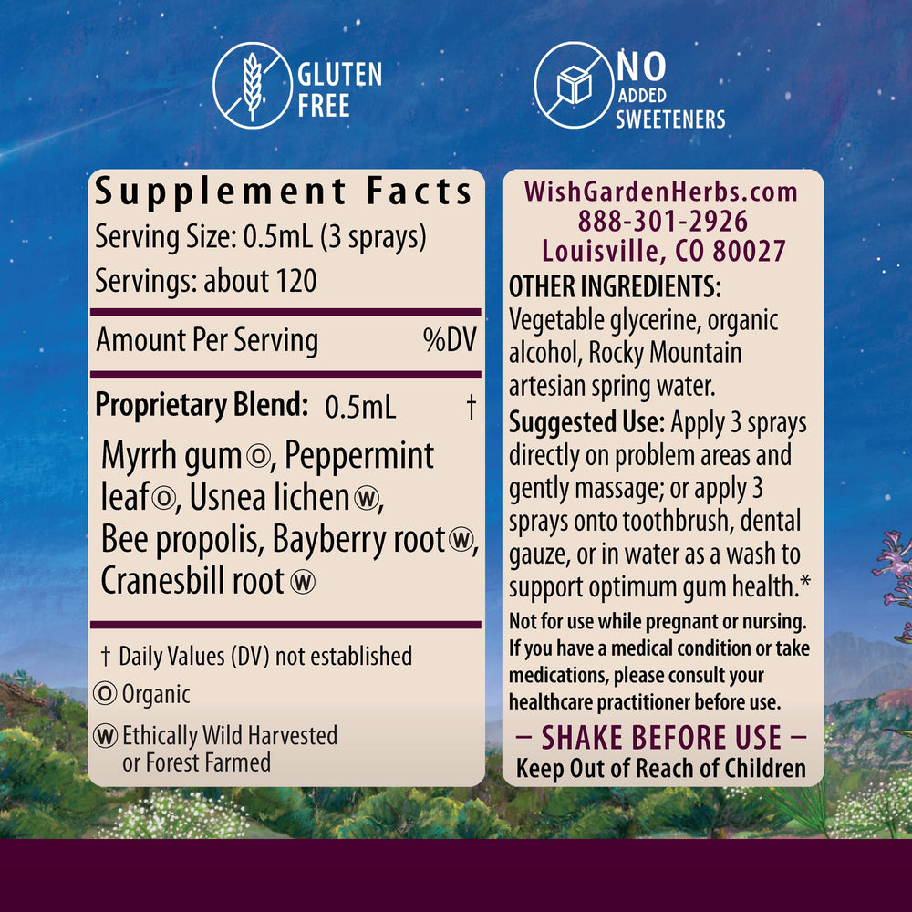 Gum Strength ingredients showing Myrrh and Usnea