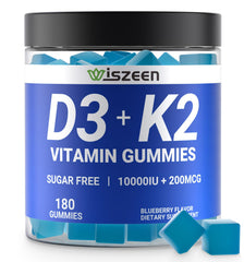 Front view of Wiszeen Sugar-Free Vitamin D3 K2 Gummies bottle