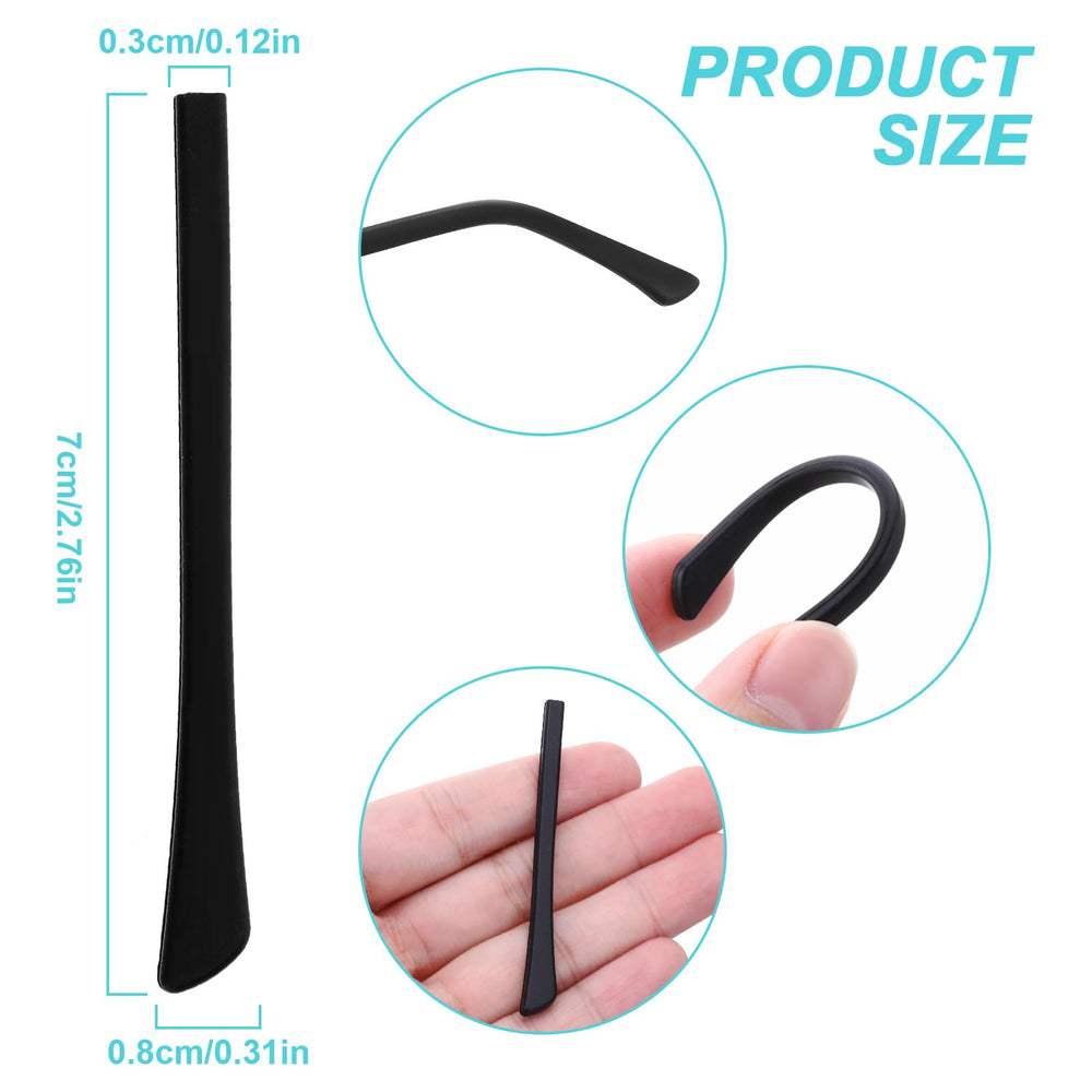 Soft silicone anti-slip eyeglasses temple sleeves for thin metal frames - black