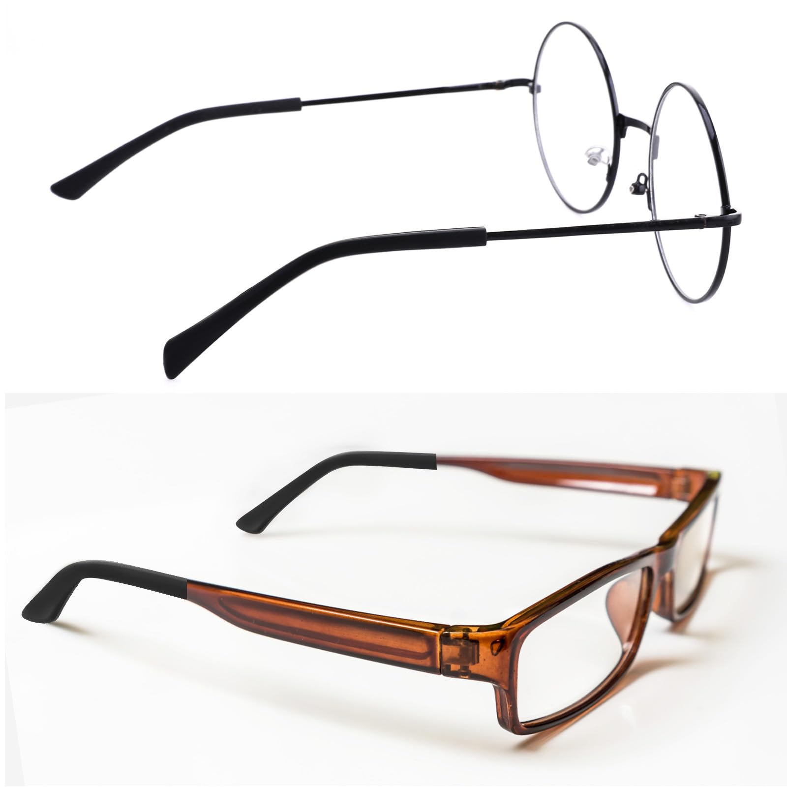 Discreet black silicone temple tips on eyeglasses