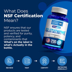 NSF certified label on We Like Vitamins Glutathione bottle
