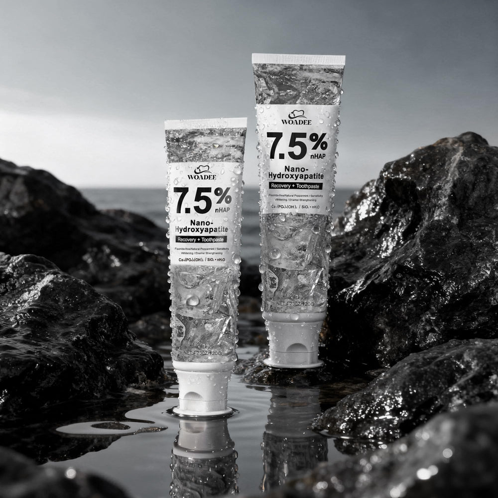 Tube of woadee 7.5% nano hydroxyapatite toothpaste