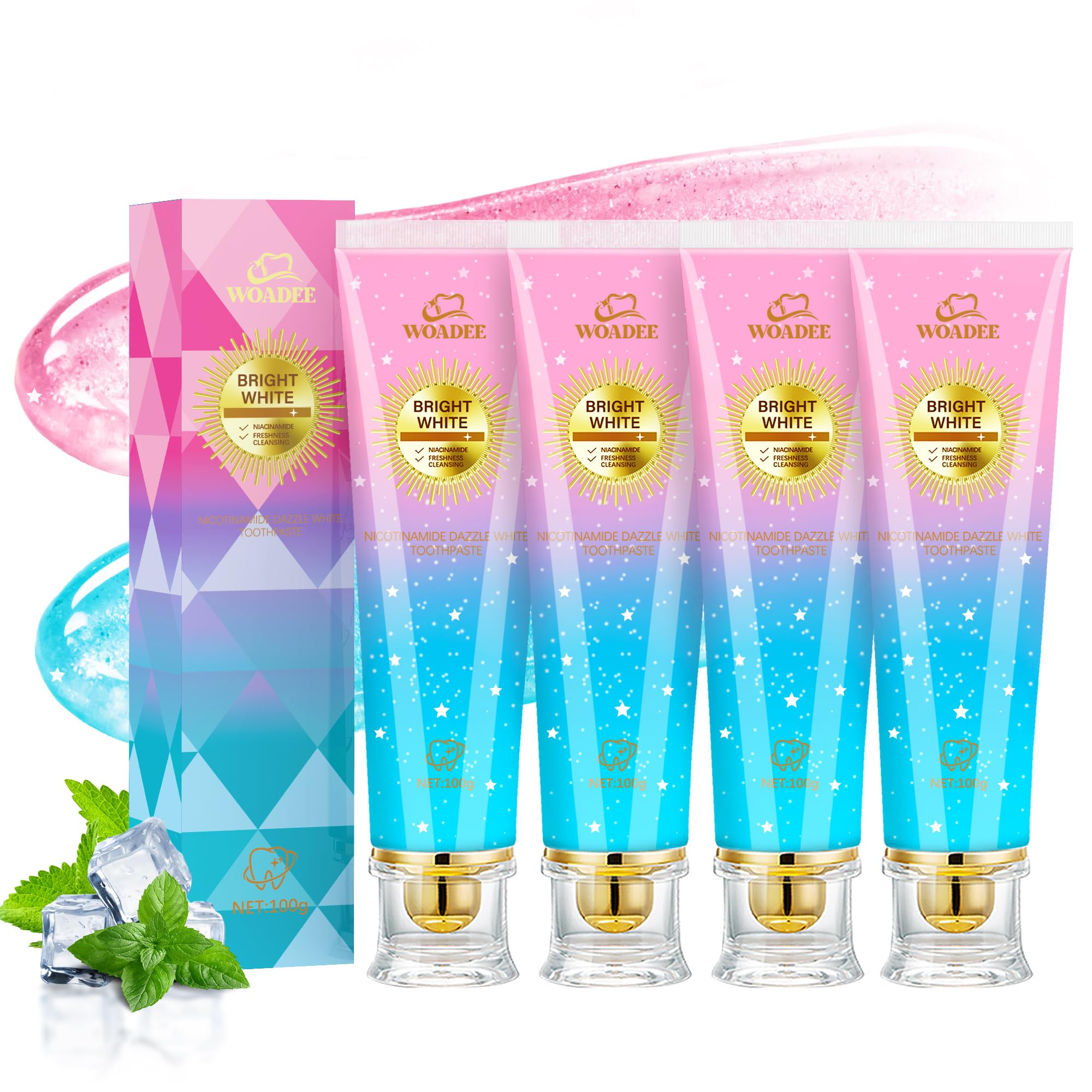 Tube of Woadee Niacinamide Whitening Toothpaste with mint flavor