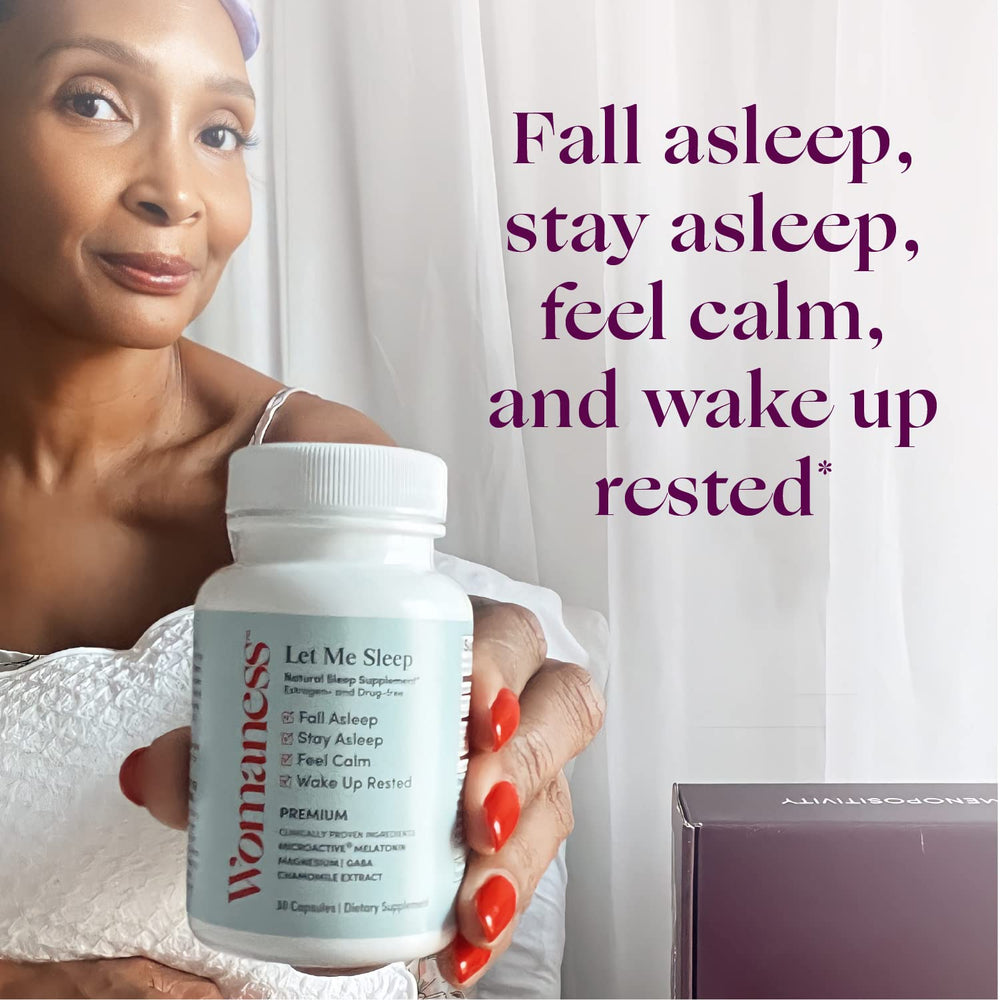 Illustration of key ingredients: Melatonin, Magnesium, GABA and Chamomile