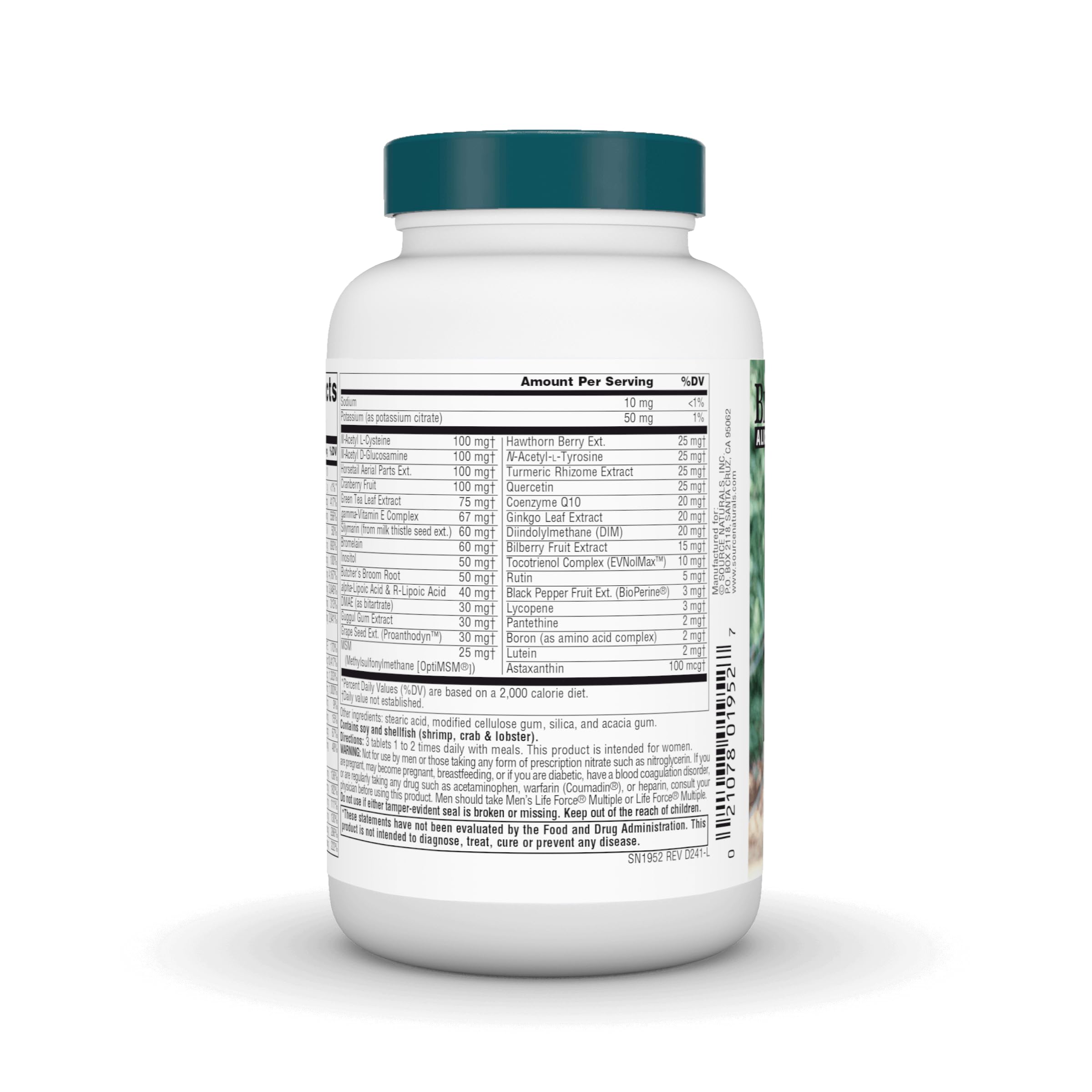 Close-up of ingredients and vitamins in Women's Life Force Multivitamin