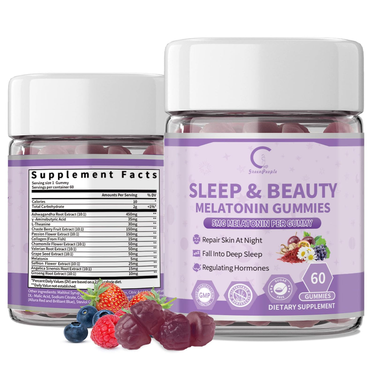 Front view of bottle of Women's Melatonin Gummies with mixed berry flavor