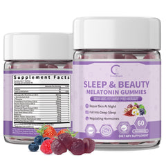 Front view of bottle of Women's Melatonin Gummies with mixed berry flavor