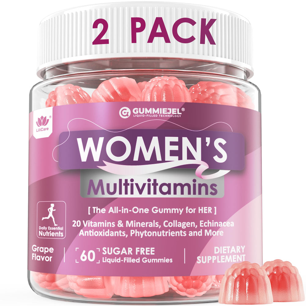 Two-pack box of women’s multivitamin gummy with iron and biotin on white background