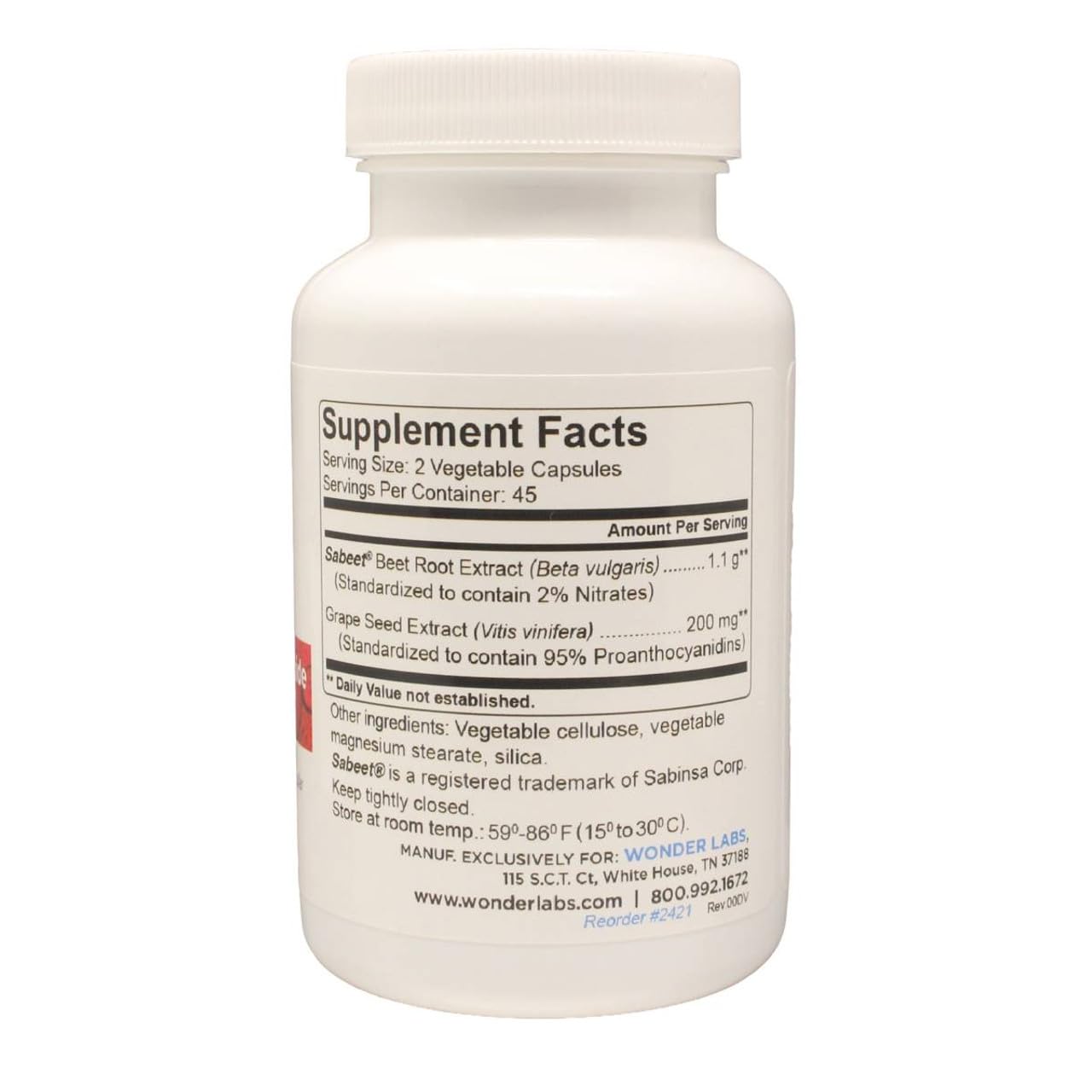 Close-up of Wonder Beet Root Capsules in bottle
