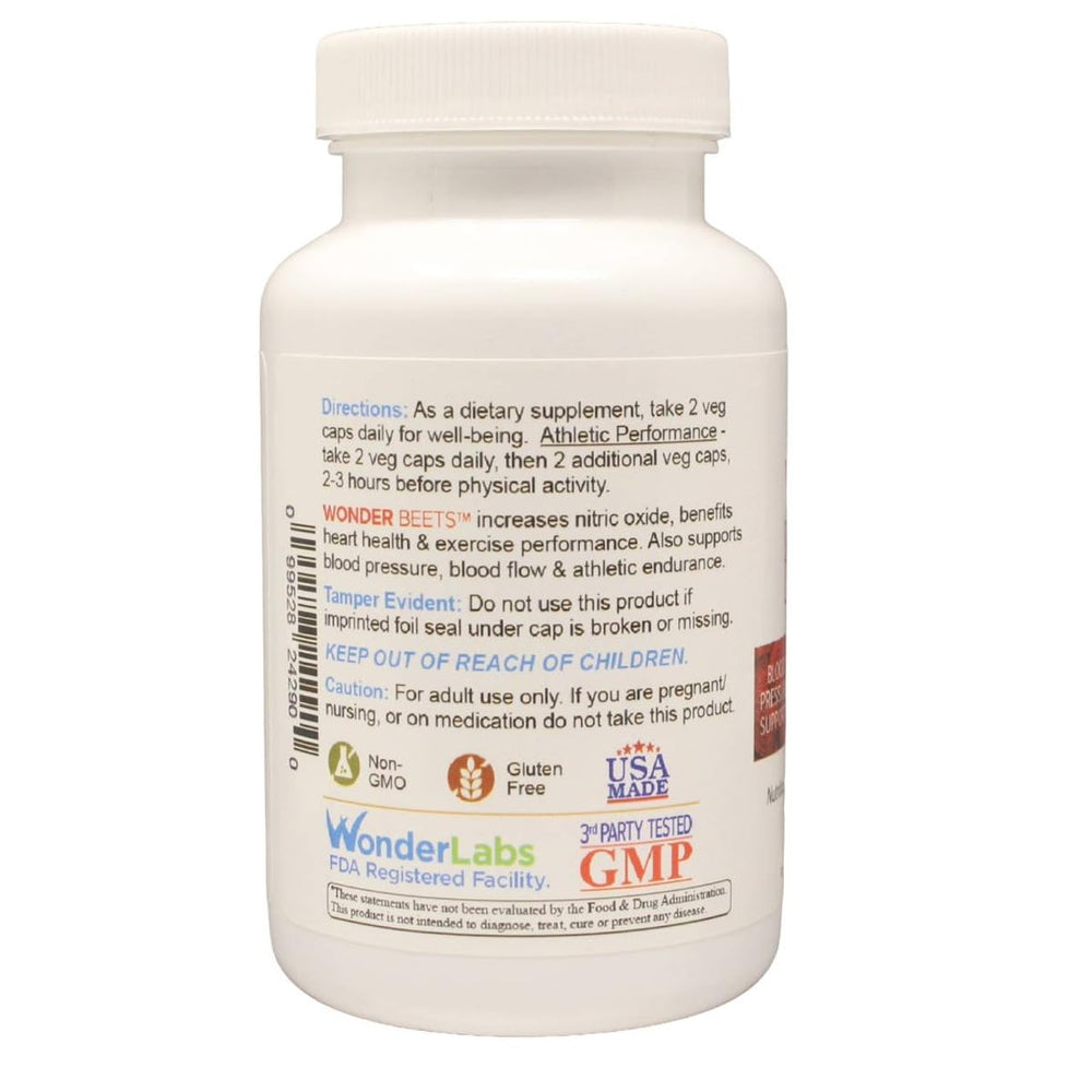 Wonder Laboratories 1100mg beet root powder package emphasizes circulatory wellness through nitrates