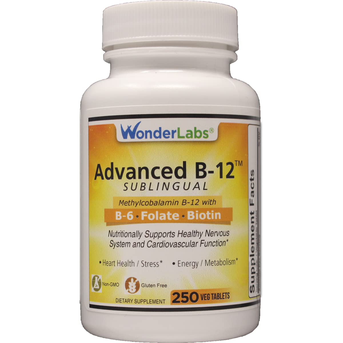 Wonder Laboratories Sublingual B12 bottle front shows cherry flavor for convenient daily energy support.