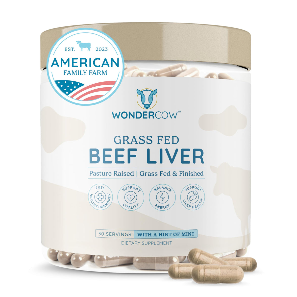 WONDERCOW Beef Liver Capsules bottle with label