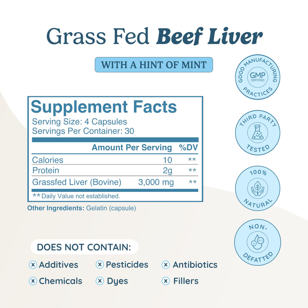 Mint-flavored beef liver capsules close-up