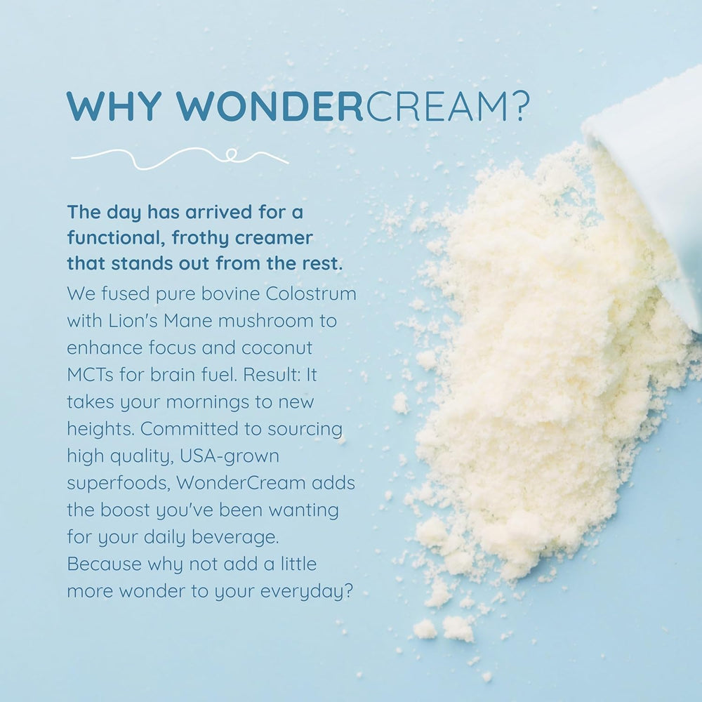 Close-up of ingredients showing lion's mane mushroom and coconut milk powder