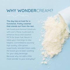 Close-up of ingredients showing lion's mane mushroom and coconut milk powder