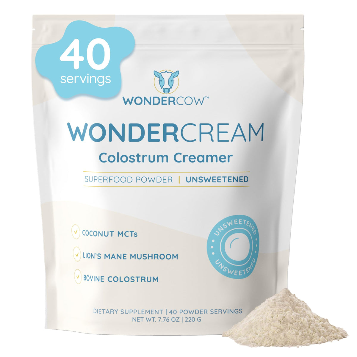 Label on WonderCow Bovine Colostrum Creamer tub