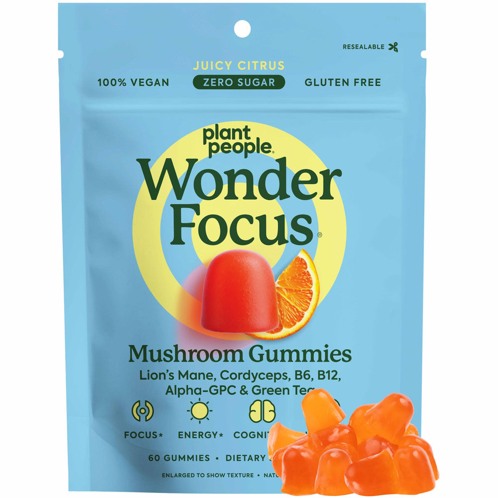 WonderFocus bottle with citrus-flavored gummies front view