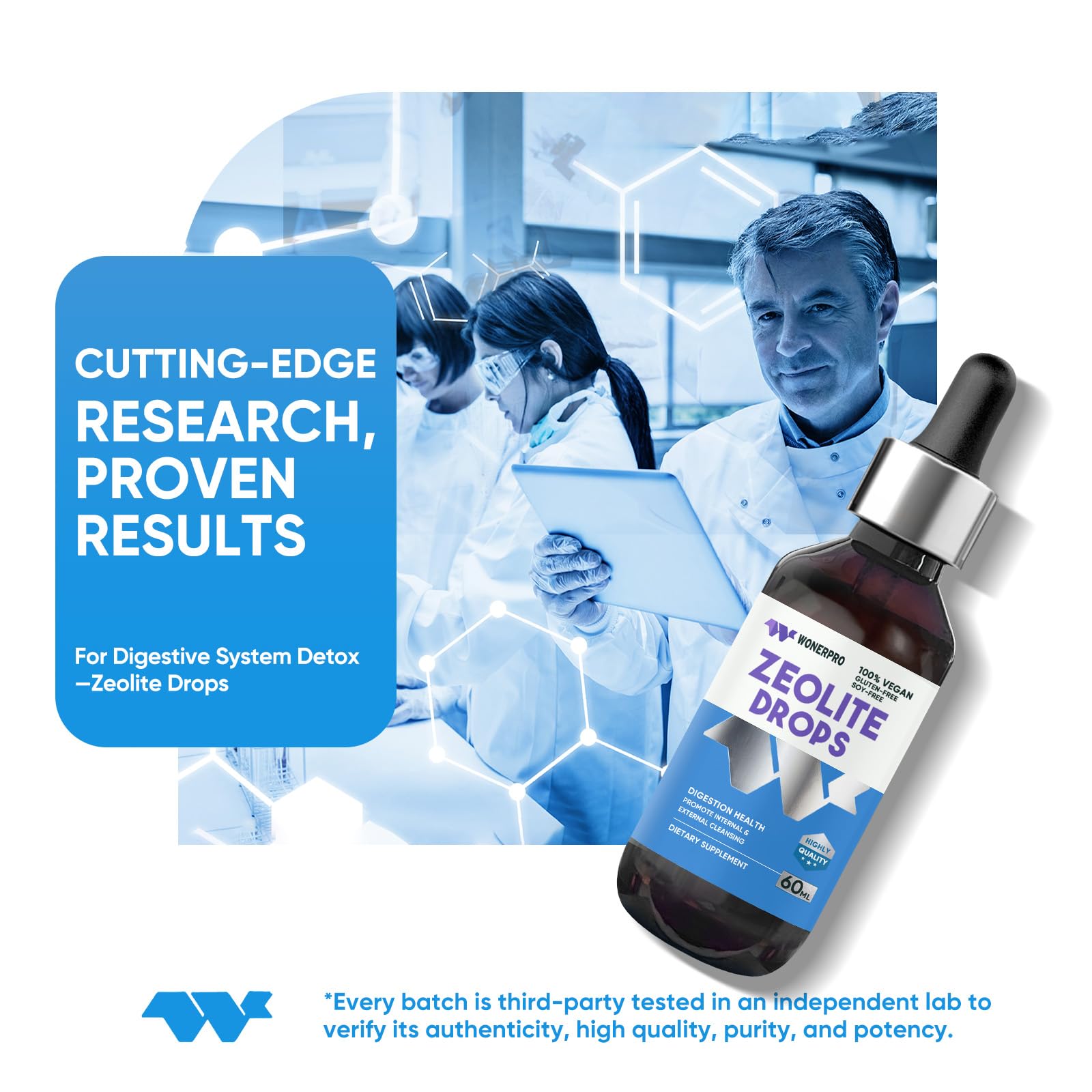 WONERPRO Zeolite Drops vegan and non-GMO for clean supplementation.