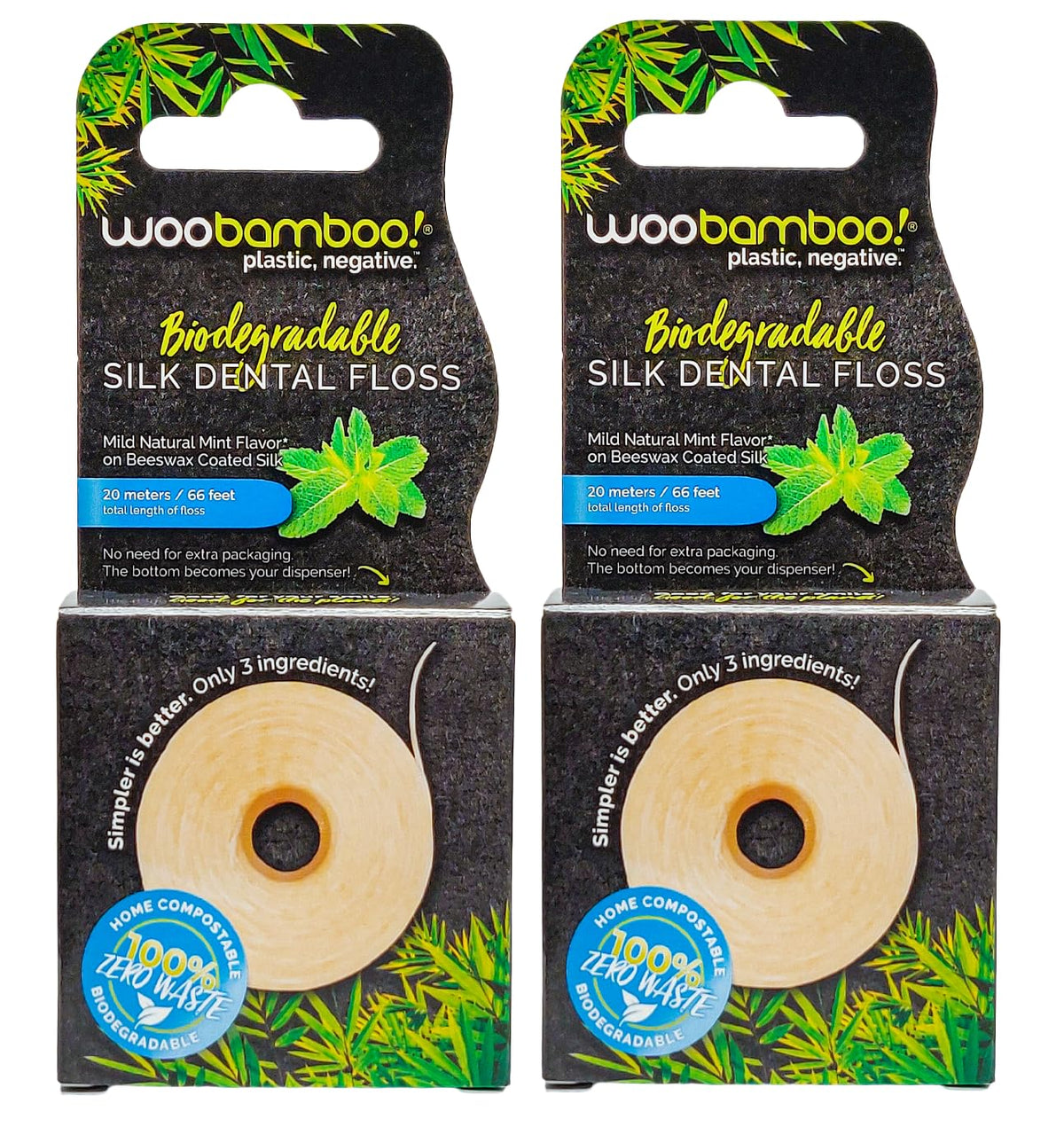 WooBamboo silk dental floss pack of 2 in compostable box