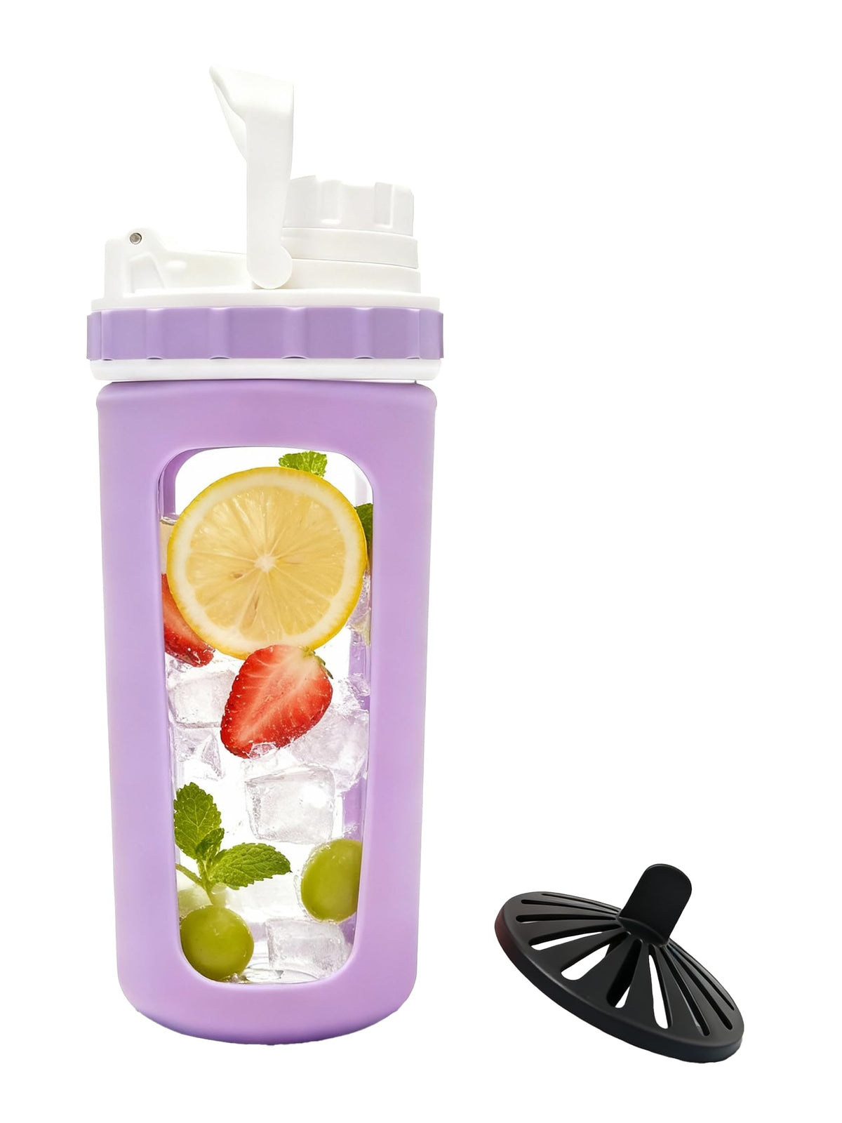 BYLWORKOUT glass shaker lilac close-up shows premium borosilicate glass