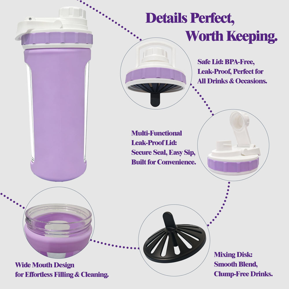 BYLWORKOUT glass shaker removable plastic mixer aids blending on the go