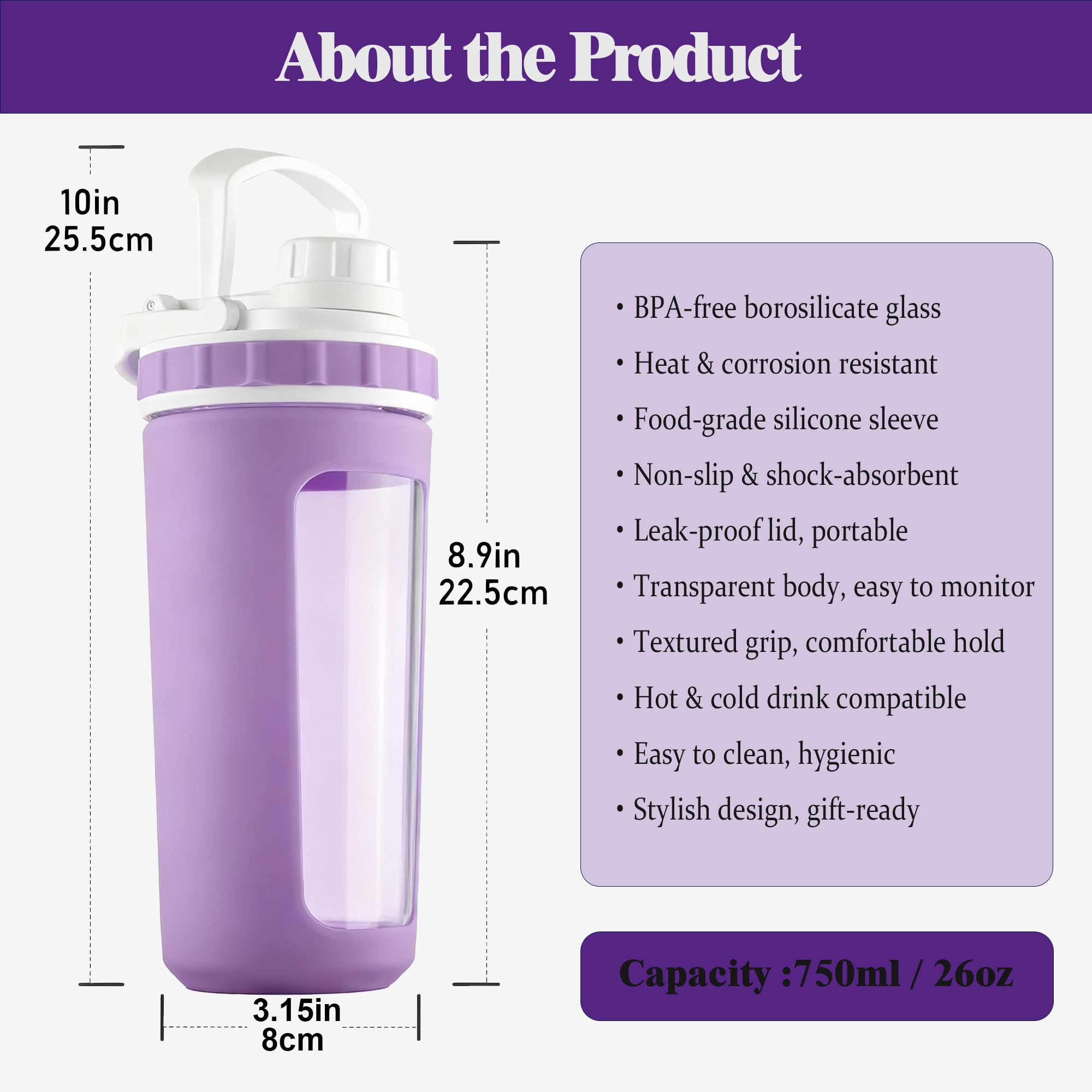 BYLWORKOUT glass shaker with full-wrap silicone sleeve provides secure grip
