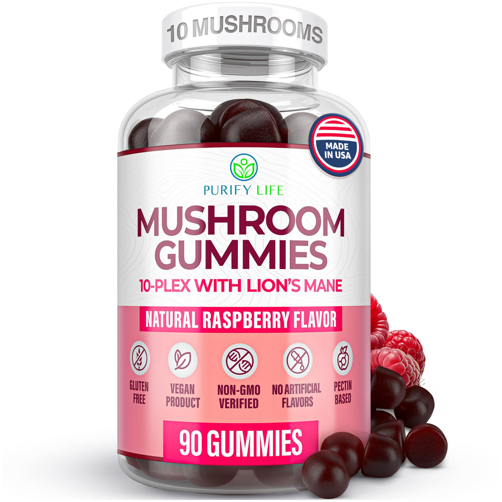 Bottle of World's First 10-Mushroom Complex Gummies with Lions Mane