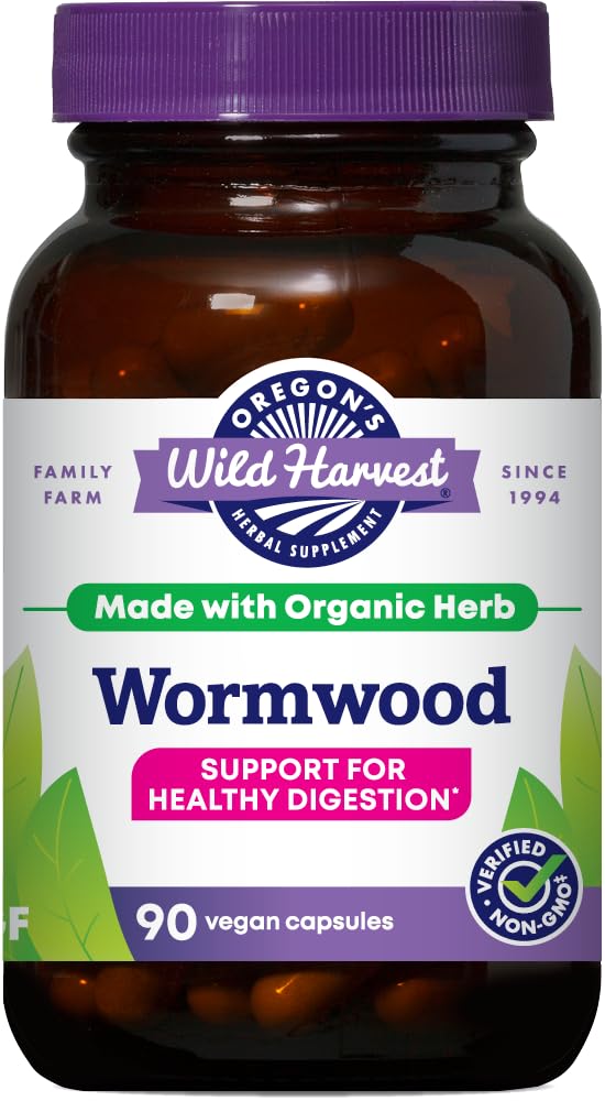 Oregon's Wild Harvest Wormwood Organic Herbal Supplement bottle with 90 vegan capsules